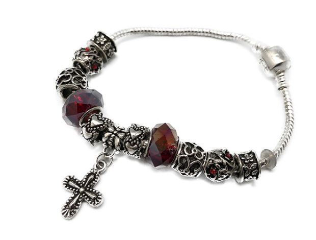 CHARM BRACELET WITH CROSS RED