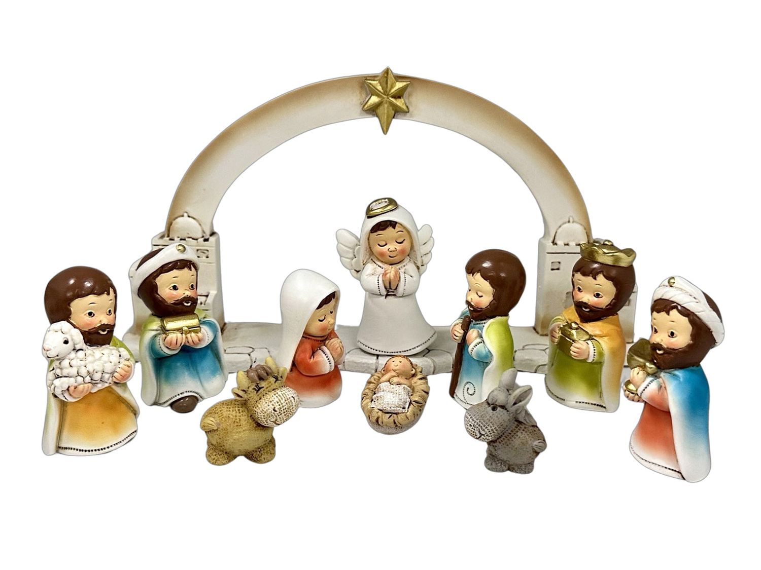 CHRISTMAS - KIDDIE NATIVITY SET W/STABLE - 55MM
