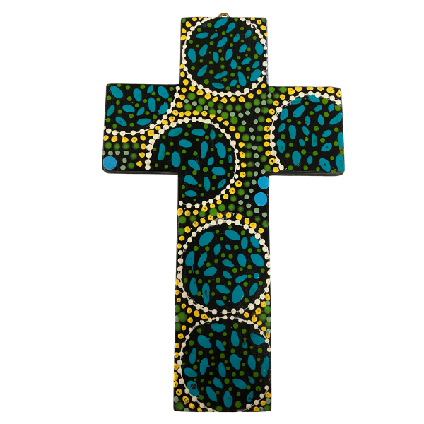 INDIGENOUS CROSS HAND PAINTED 20CM GG