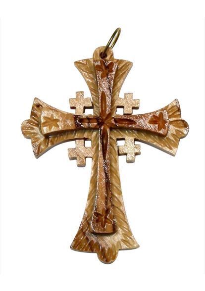 2 LAYER (JERUSALEM) CROSS 5x4CM OLIVE WOOD