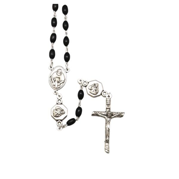 ROSARY WITH SACRED HEART OF JESUS &amp; PADRE PIO - BLACK WOOD BEADS