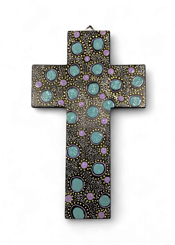 INDIGENOUS CROSS HAND PAINTED 20CM HH