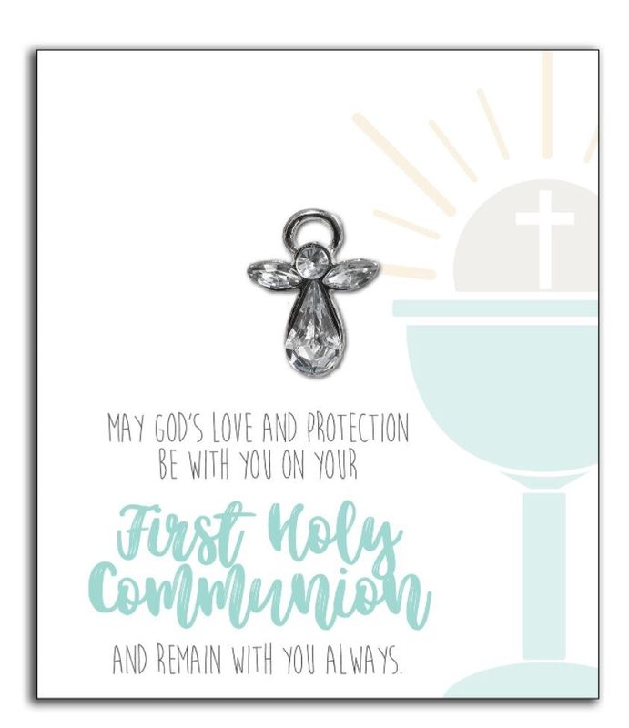 COMMUNION PIN CRYSTAL ANGEL ON CARD