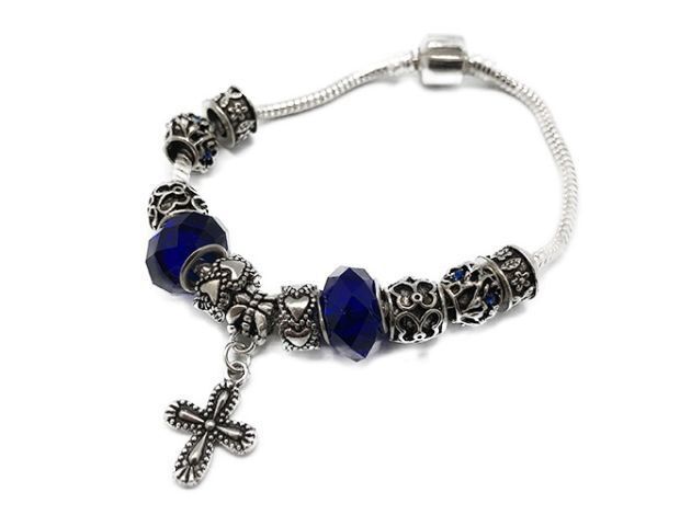 CHARM BRACELET WITH CROSS BLUE