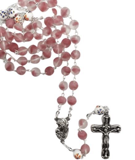 ROSARY WITH CERAMIC BEADS FROSTED PINK