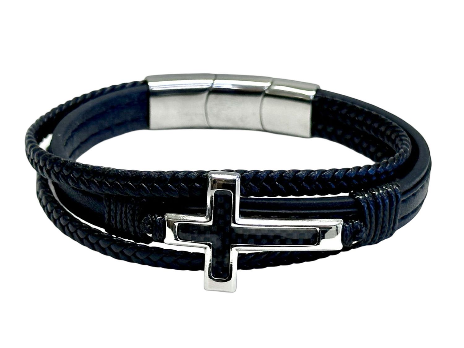 BRACELET LEATHER POLISHED CROSS