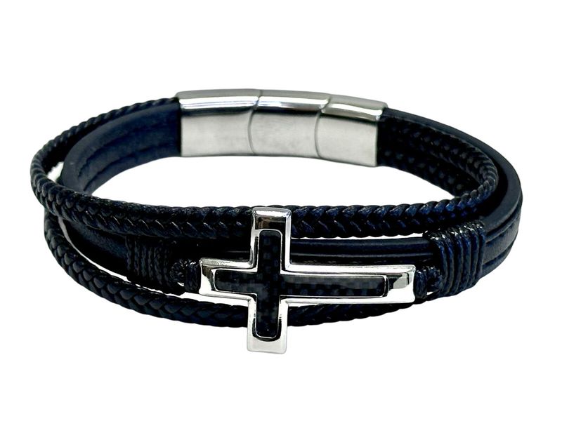 BRACELET LEATHER POLISHED CROSS