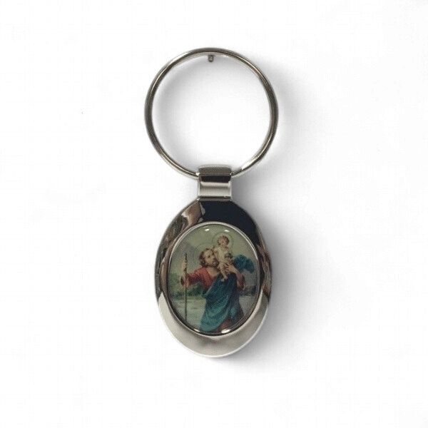 KEYRING ST CHRISTOPHER SILVER OVAL