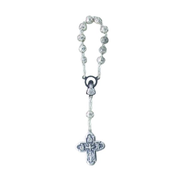 ROSARY RING WITH FLOWER CARVED METAL BEADS