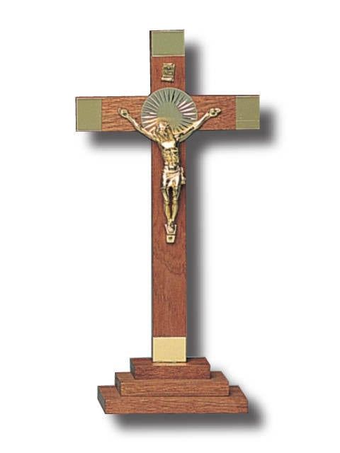 STANDING CRUCIFIX WOOD GOLD 23cm X 11cm