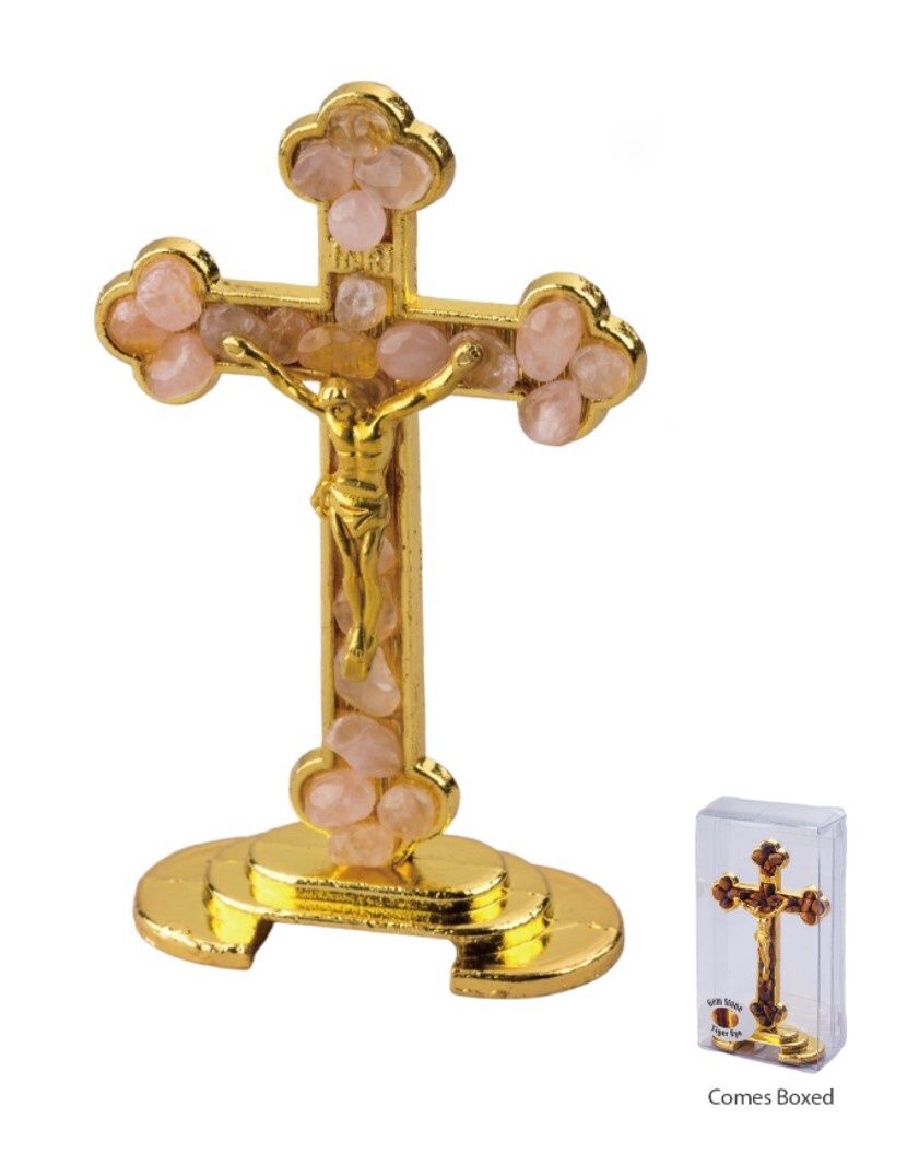 CRUCIFIX STANDING GEM QUARTZ