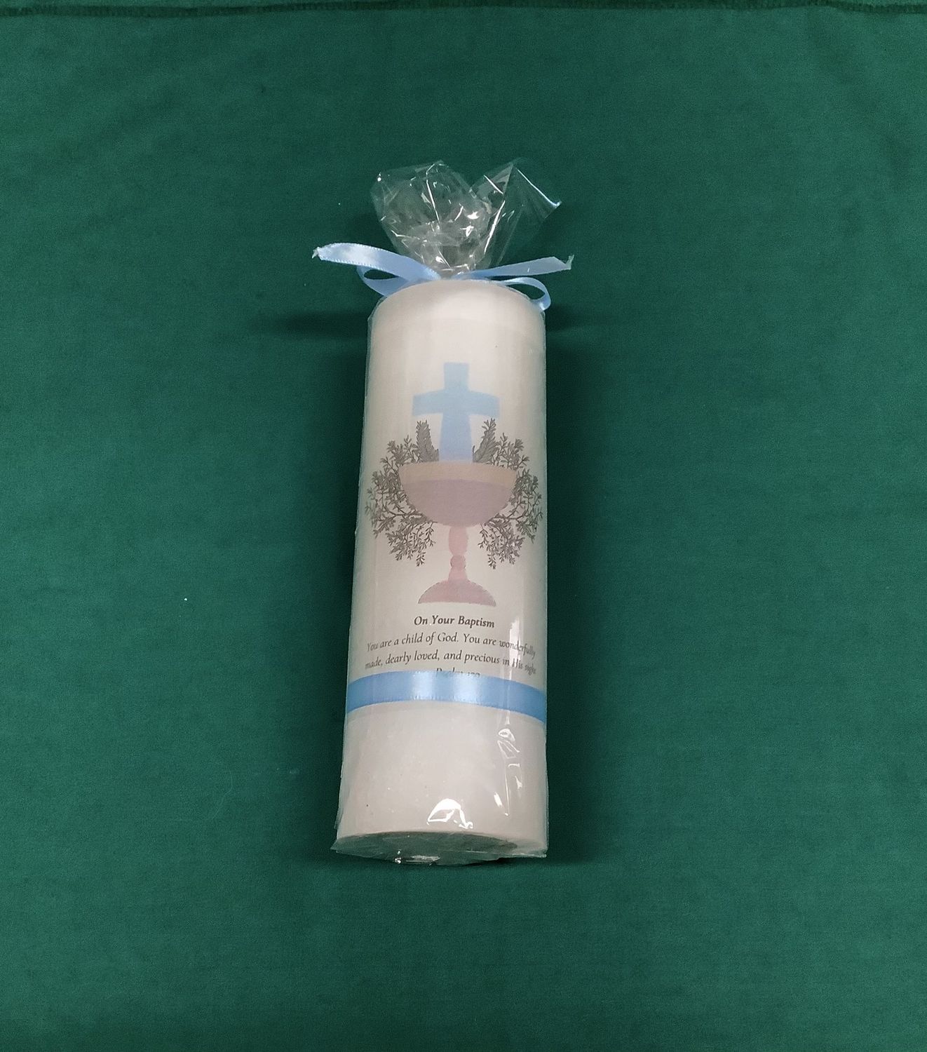 BAPTISM CANDLE - BLUE CROSS, FONT