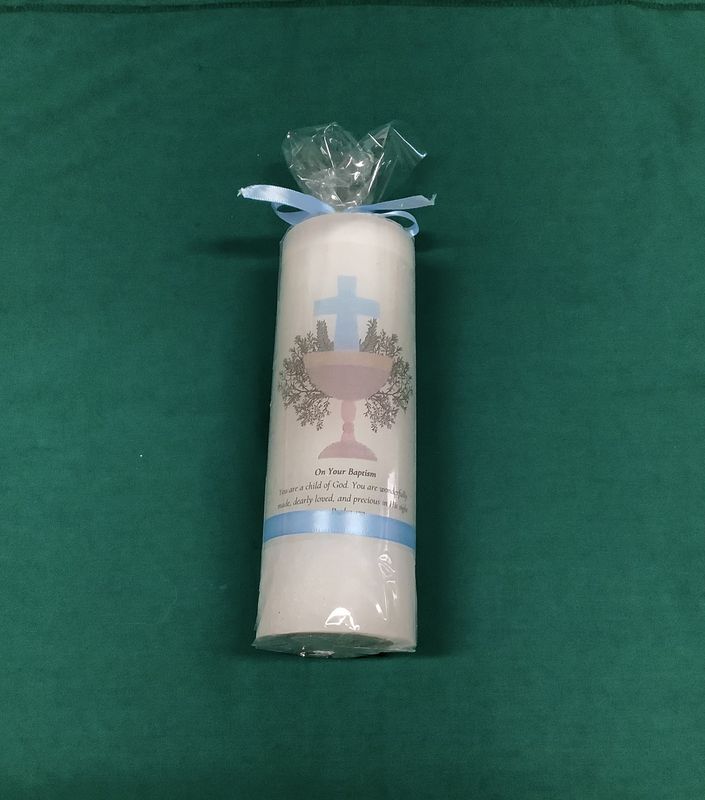 BAPTISM CANDLE - BLUE CROSS, FONT