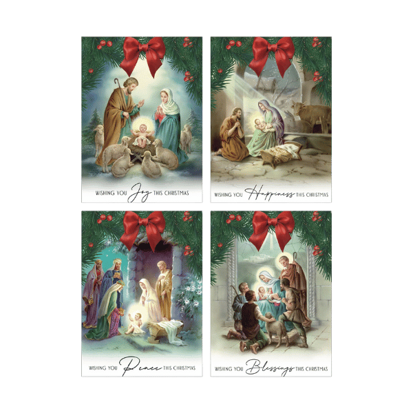 CHRISTMAS CARD - BUDGET RED BOWS 8 PACK