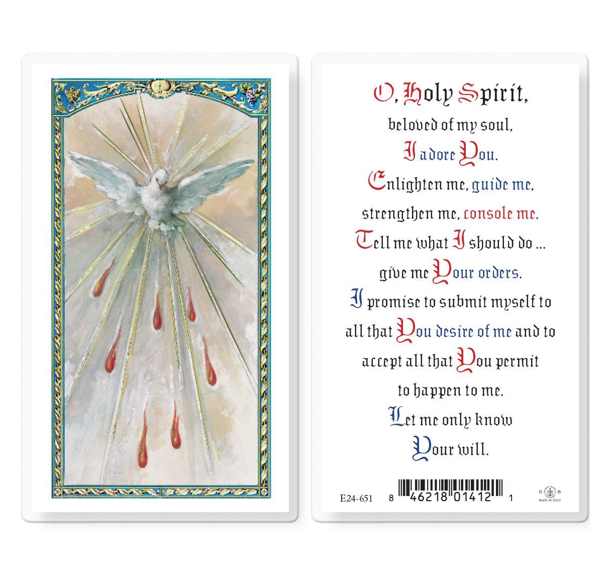 HOLY CARD - O HOLY SPIRIT (DOVE SYMBOL)