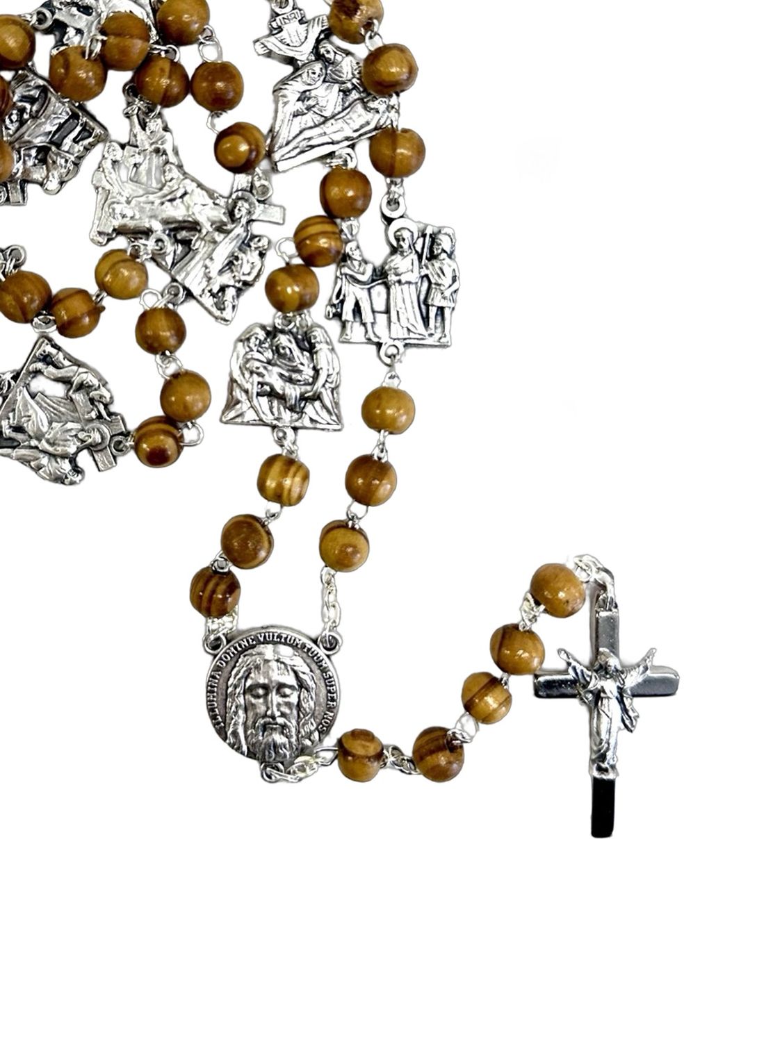 ROSARY WOOD WITH METAL STATIONS OF THE CROSS