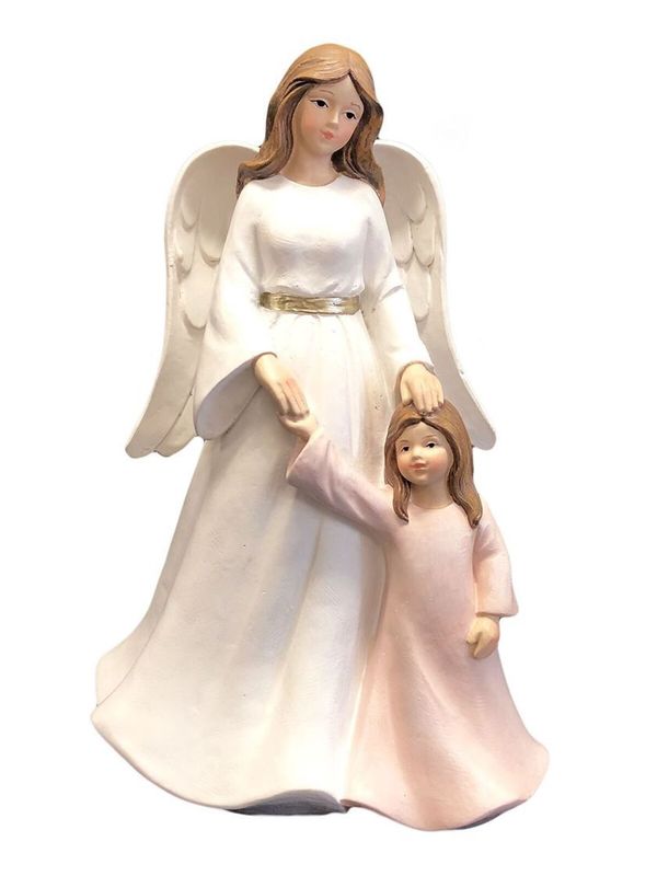GUARDIAN ANGEL STATUE WITH GIRL RESIN