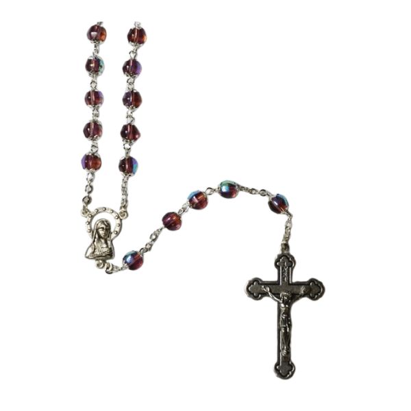 ROSARY WITH CRYSTAL SILVER TULIP CAPPED BEADS AMETHYST