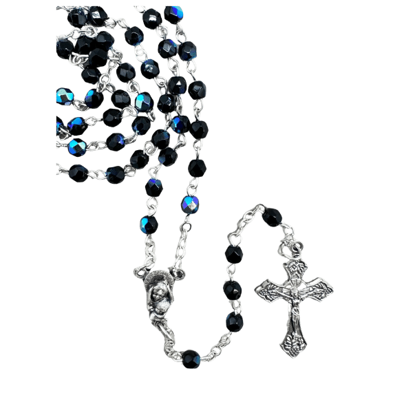 ROSARY WITH 4MM BLACK CRYSTAL BEADS