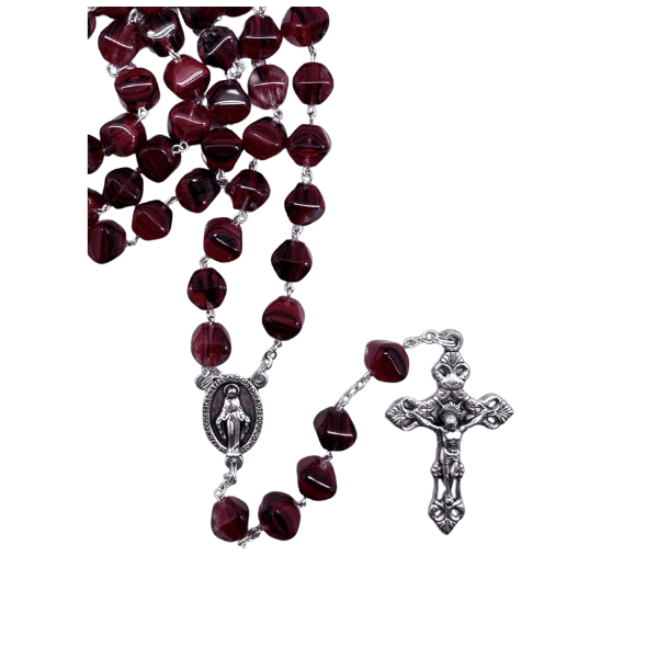 ROSARY GLASS PYRAMID SHAPE RED 8MM