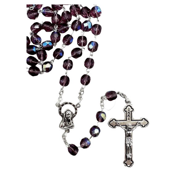 ROSARY WITH 7MM CRYSTAL BEADS AMETHYST