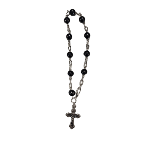 ROSARY BRACELET 3MM HEMATITE BEADS WITH CRUCIFIX 2cm