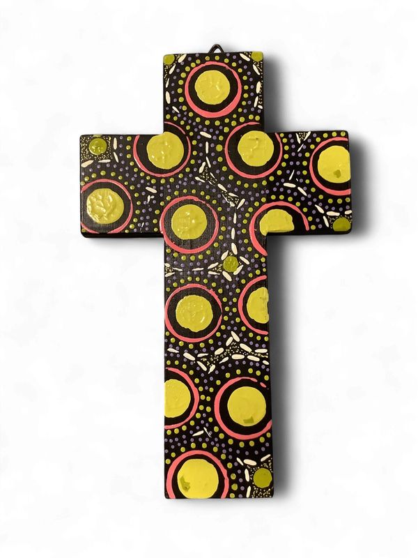 INDIGENOUS CROSS HAND PAINTED 20CM MM1
