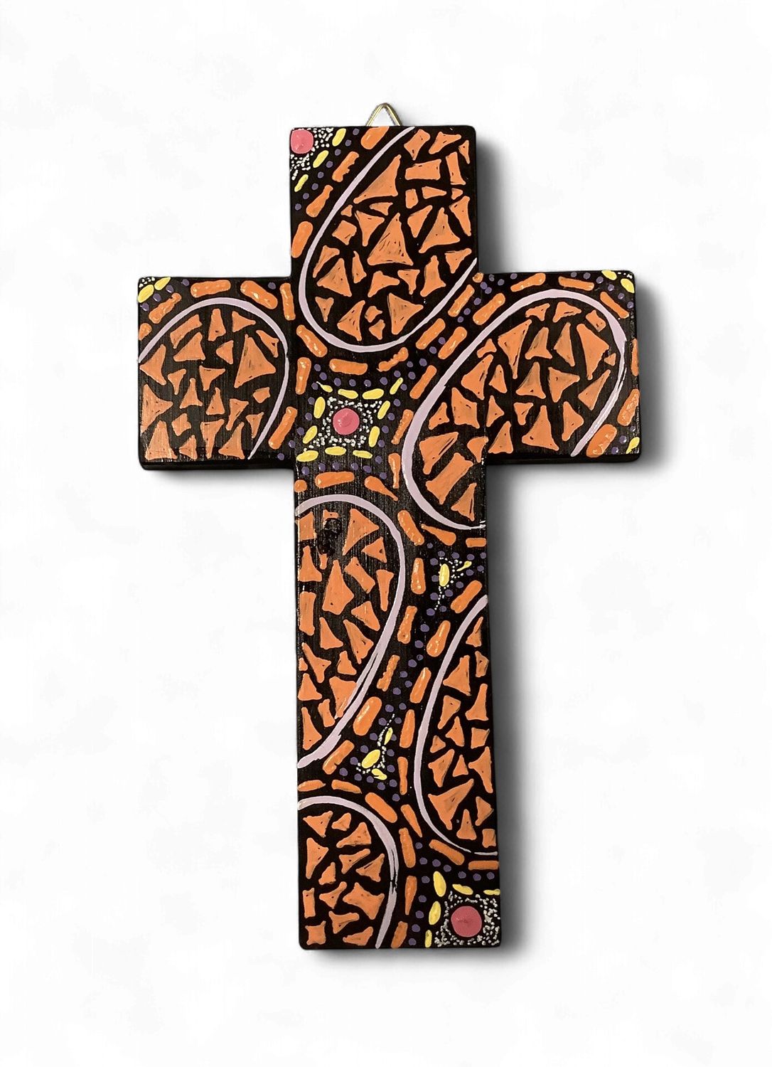 INDIGENOUS CROSS HAND PAINTED 20CM KK