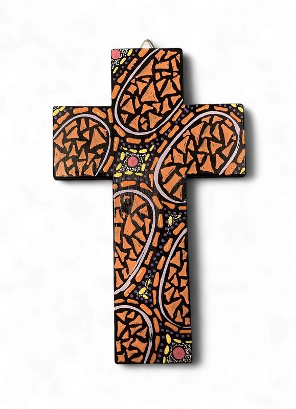 INDIGENOUS CROSS HAND PAINTED 20CM KK