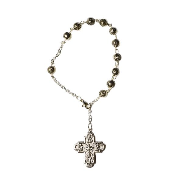 ROSARY BRACELET WITH METALLIC ROSE BEADS
