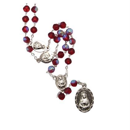ROSARY SEVEN DOLOR GLASS BEADS BOXED RED