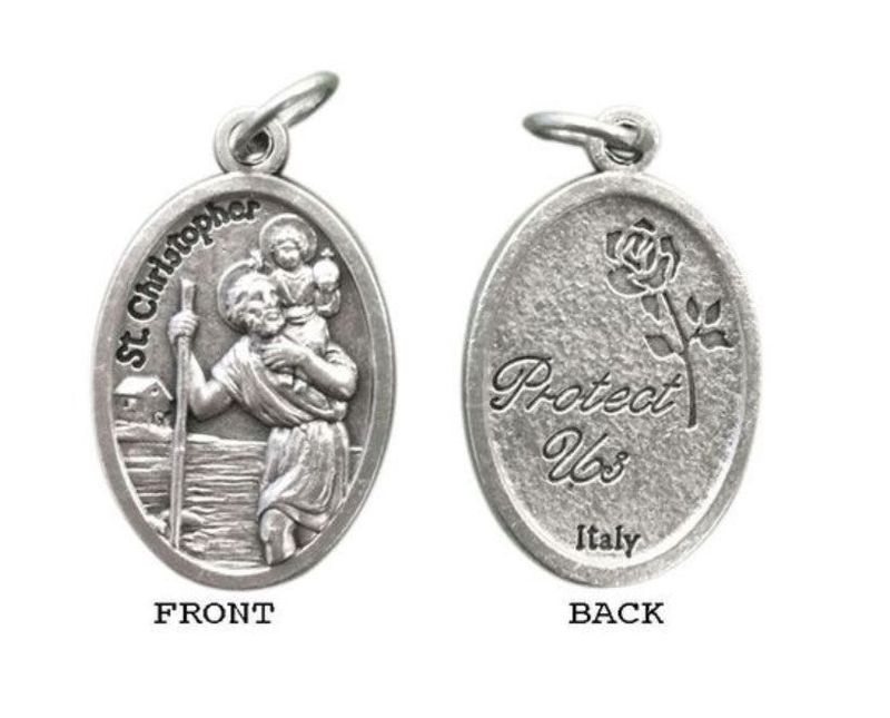 MEDAL ST CHRISTOPHER SILVER OXIDE 22MM OVAL