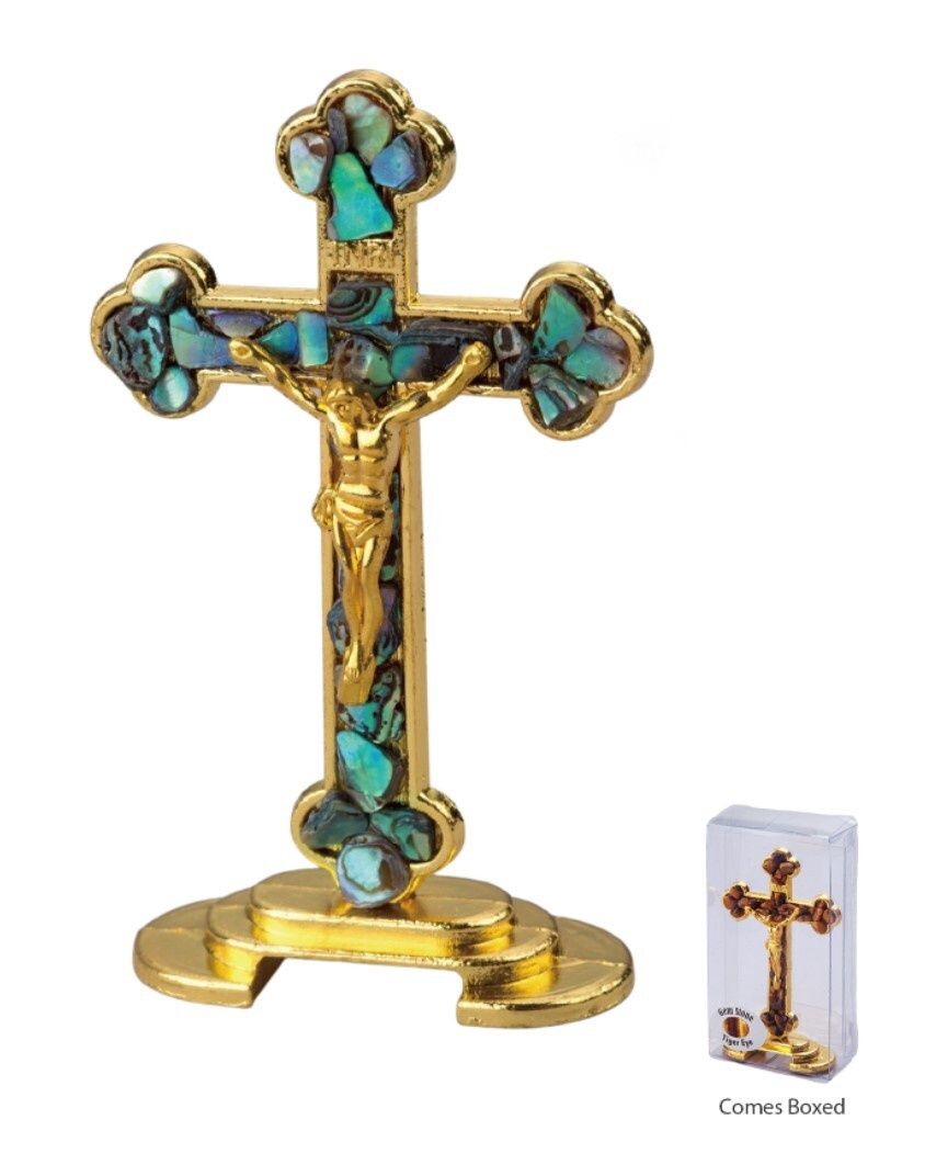 CRUCIFIX STANDING GEM SEA SHELL