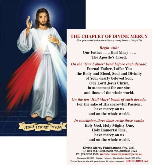 THE DIVINE MERCY CHAPLET PRAYER CARD