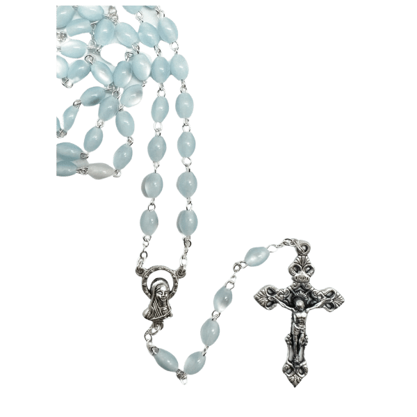ROSARY WITH OVAL IMITATION MOTHER OF PEARL BEADS BLUE