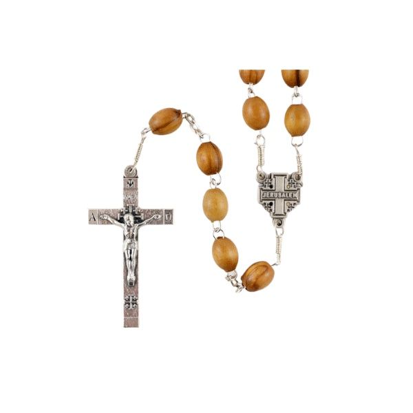 OLIVE WOOD ROSARY/CROSS CENTRA/METAL CRUCIFIX 4CM