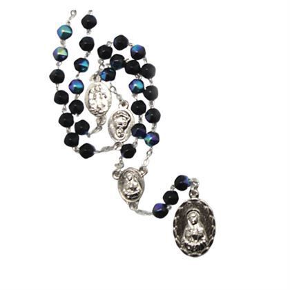 ROSARY BOXED SEVEN DOLOR GLASS BEADS BLACK