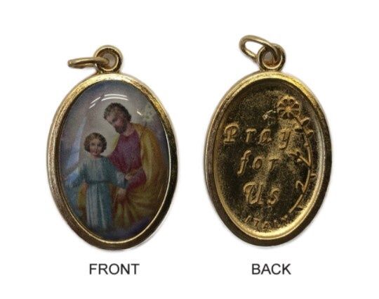 MEDAL ST JOSEPH GILT EDGE COLOURED IMAGE 20MM OVAL