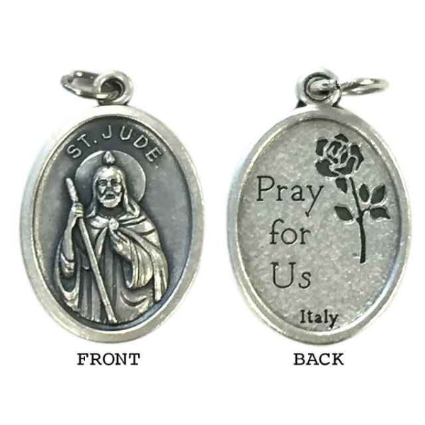 MEDAL ST JUDE SILVER OXIDE 22MM OVAL