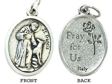 MEDAL ST FRANCIS OF ASSISI SILVER OXIDE 22MM OVAL