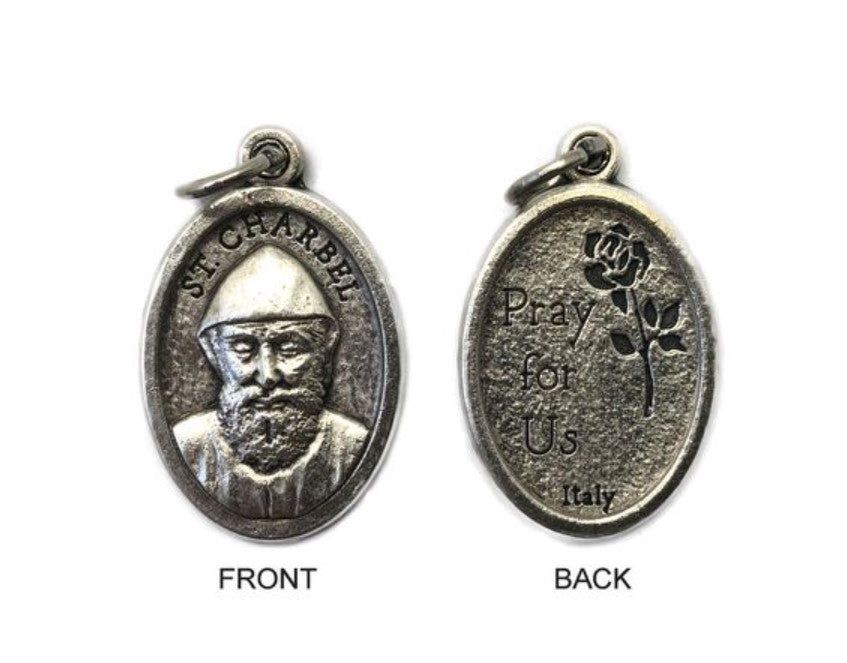 MEDAL ST CHARBEL SILVER OXIDE 22MM OVAL