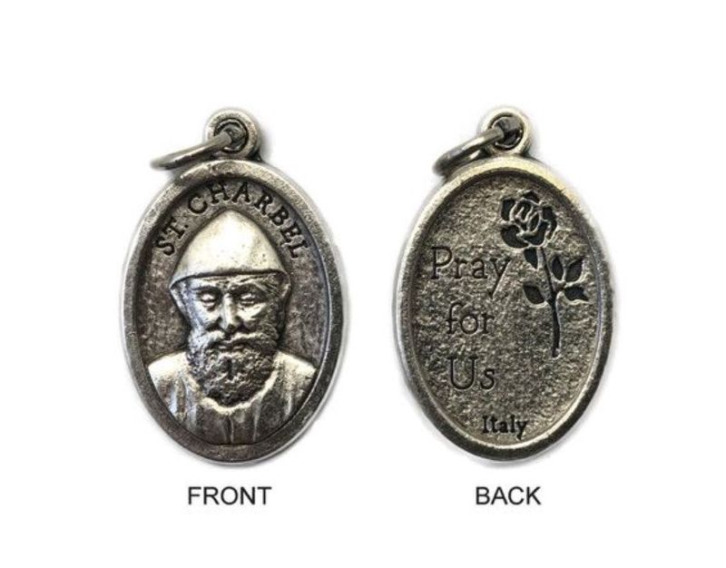 MEDAL ST CHARBEL SILVER OXIDE 22MM OVAL