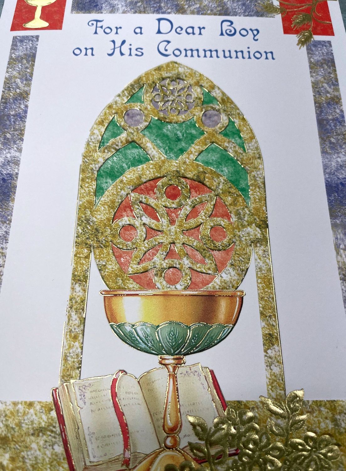 CD - FOR A DEAR BOY ON HIS COMMUNION DAY GREETING CARD GOLD CHALICE