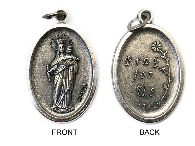 MEDAL OUR LADY HELP OF CHRISTIANS SILVER OXIDE 22MM OVAL