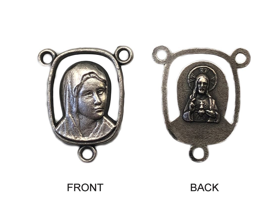 ROSARY CENTRE MARY/SACRED HEART JESUS 18MM SILVER