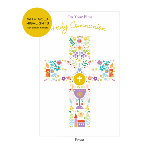 CD - COMMUNION CARD FRUITFUL CROSS WITH GOLD HIGHLIGHTS