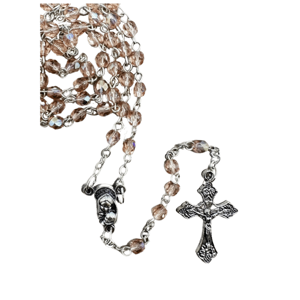 ROSARY WITH 4MM PINK CRYSTAL BEADS