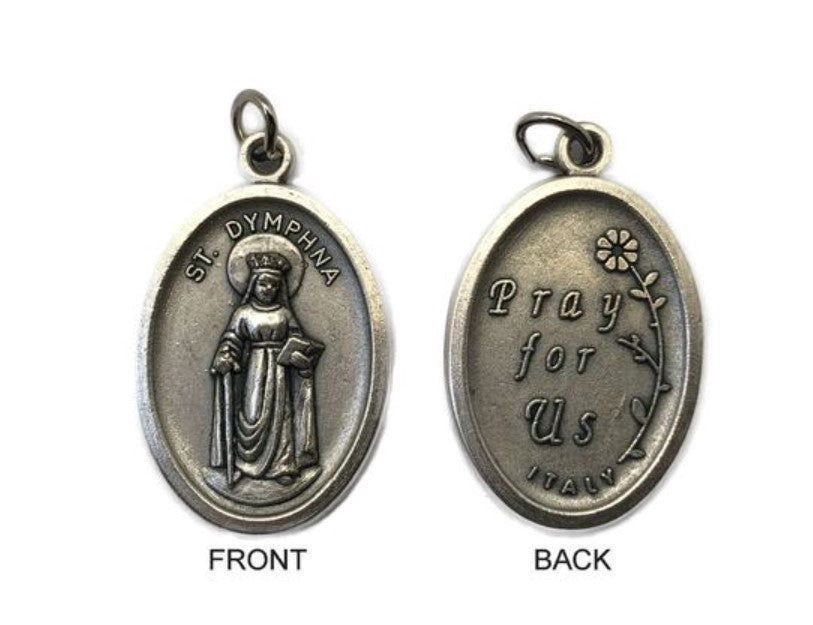 MEDAL ST DYMPHNA SILVER OXIDE 22MM OVAL