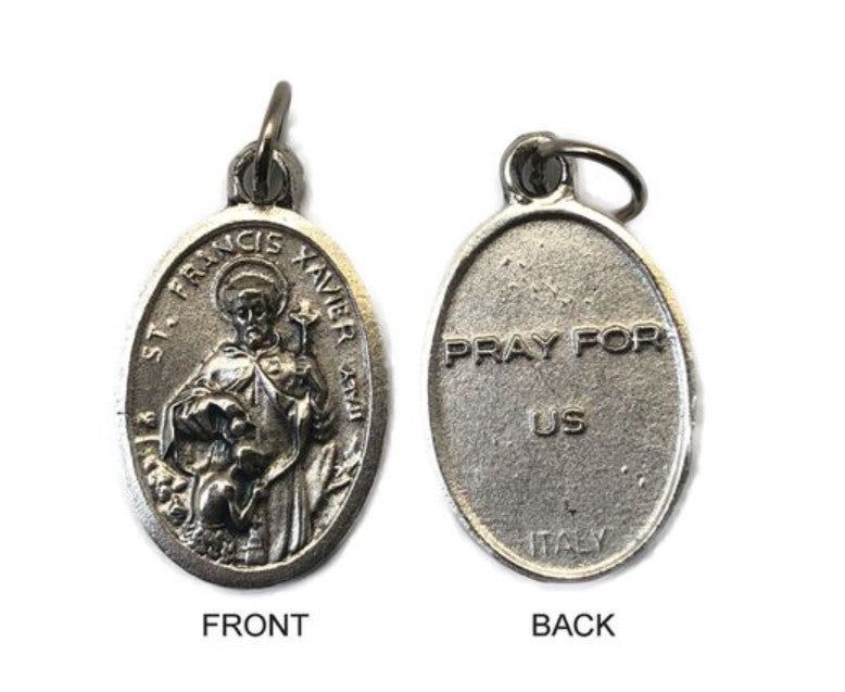 MEDAL ST FRANCIS XAVIER SILVER OXIDE 22MM OVAL