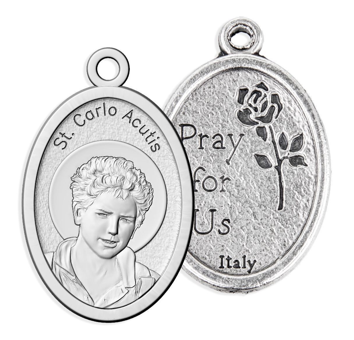 MEDAL ST CARLO ACUTIS SILVER OXIDE 22MM OVAL
